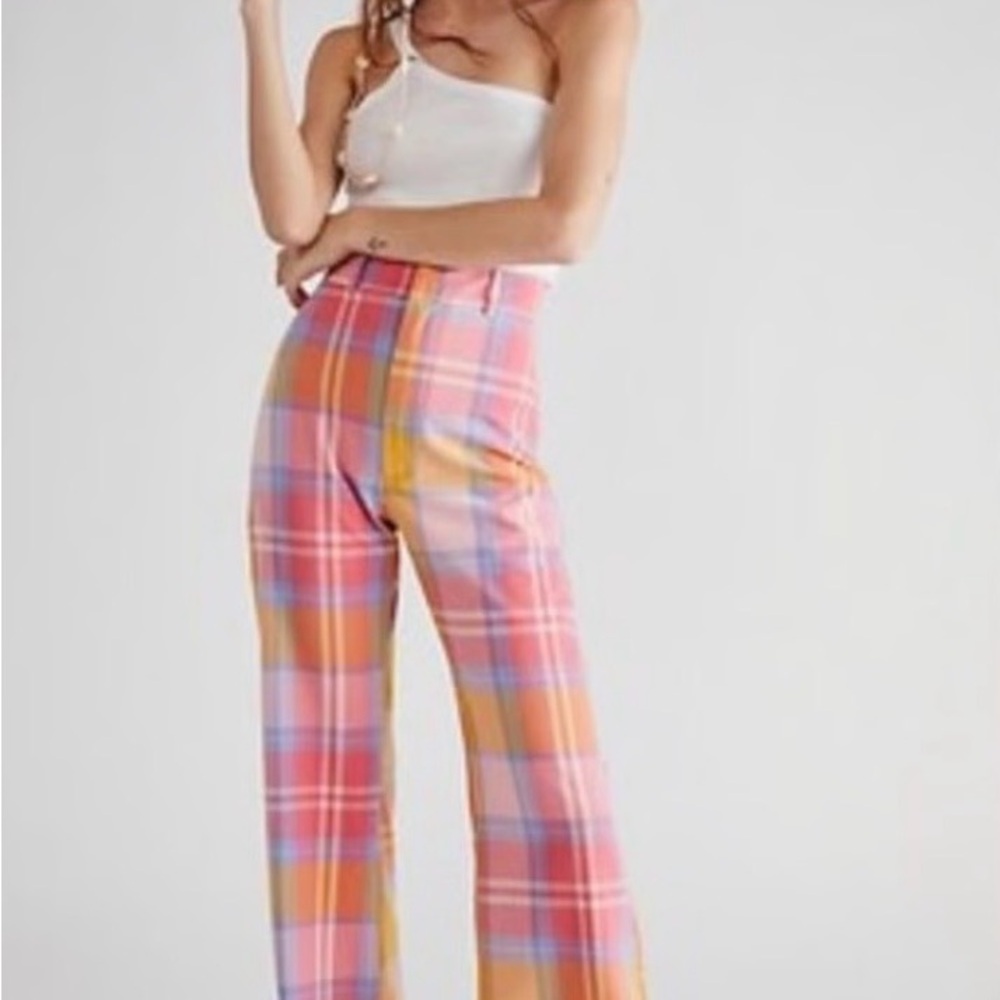 Free People Plaid Jules Wide-Leg Pants